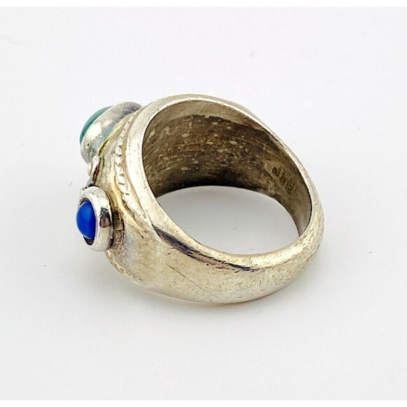 Blue and Green Onyx Sterling Silver Band Ring Size 7.5 Mexican Made Heavy 14 Gr - Picture 4 of 8